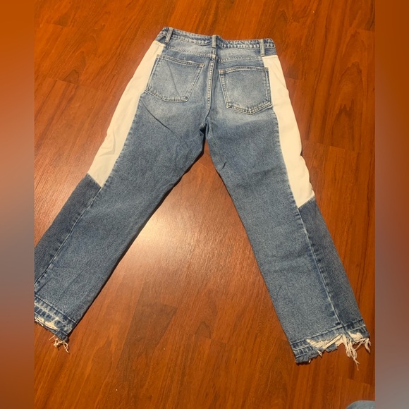 Altar'd State Two-Tone Straight Leg Jeans in Blue and White - Picture 2 of 3